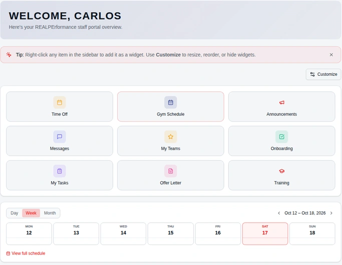 Actual AL1GN coach portal overview with teams, schedules, announcements, messages, tasks, and training.